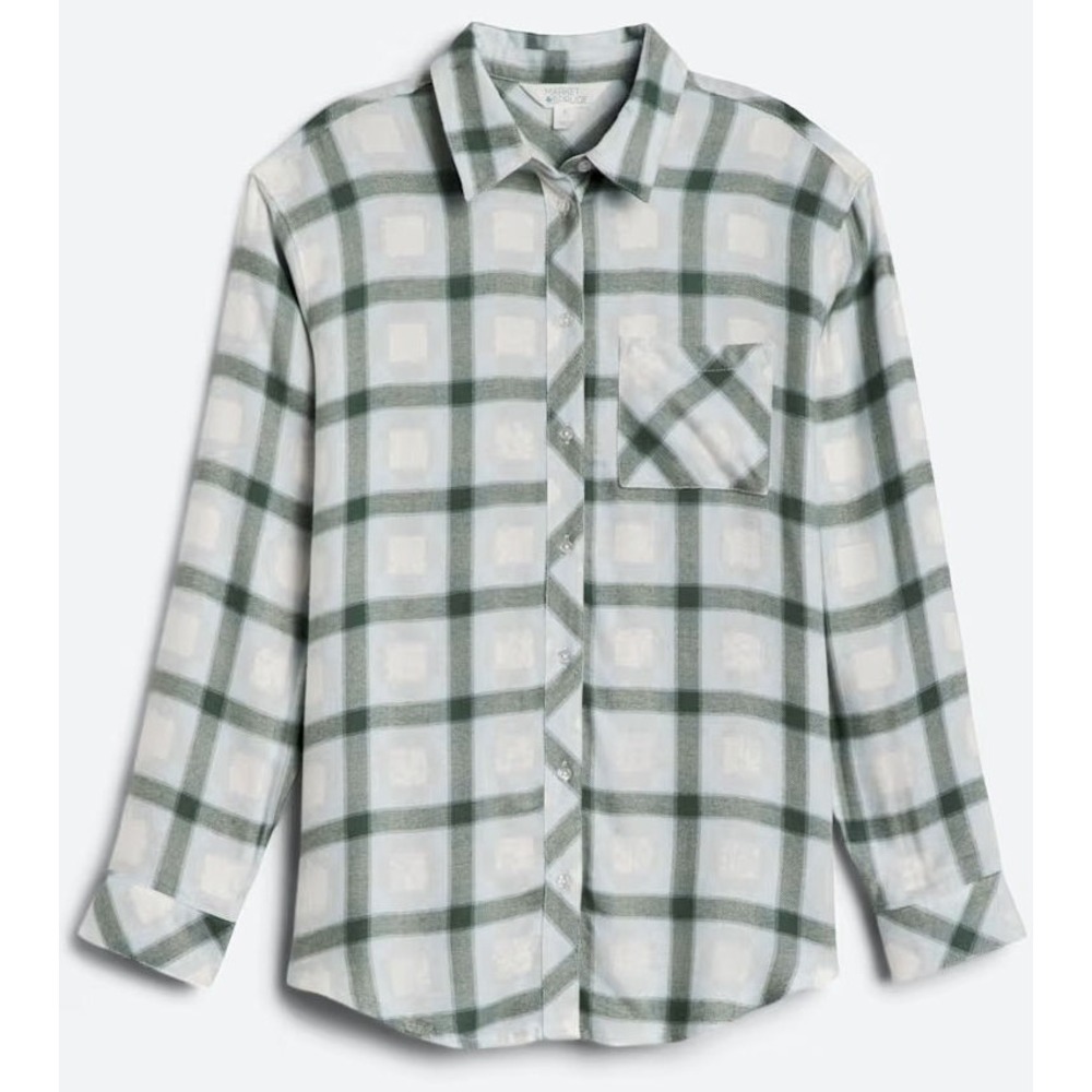 Stitch Fix Market & Spruce Maeve Cozy Boyfriend Fit Woven Top - Green Plaid - 3X